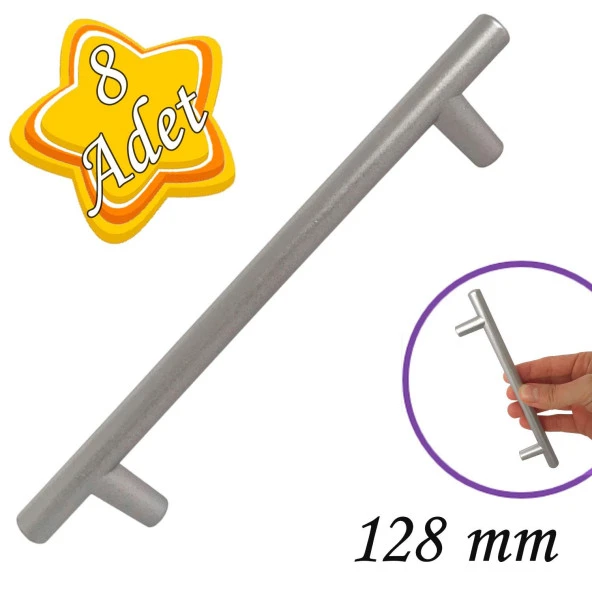 8 Adet Boy Kulp Mat Krom 128 mm Kulp Mobilya Mutfak Dolabı Çekmece Dolap Kapak Kulpu Kulbu Metal Kulpları ürün görseli 1