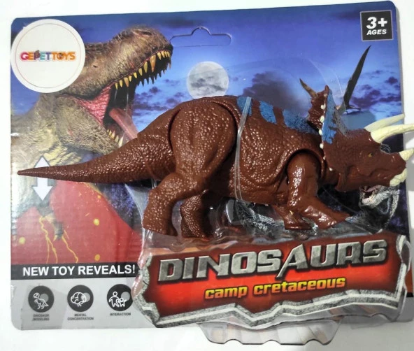 WS5305 Kafa ve Eklem Yerleri Hareket Ettirilebilir Triceratops Dinazor Figürü Kahverengi Mavi - 1