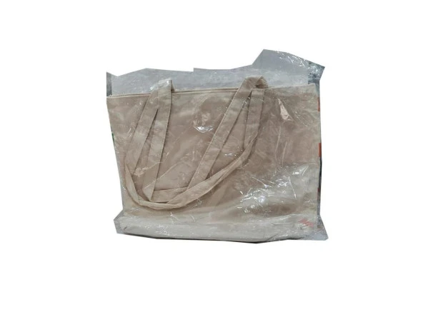 Cüzdanlı Bez Çanta Büyük Kol Çsntası Krem Renkli Turuncu Detay