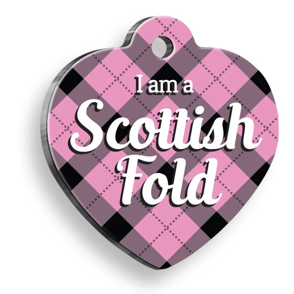 Scottish Fold Ekoseli Kalp Şekilli Kedi Künyesi