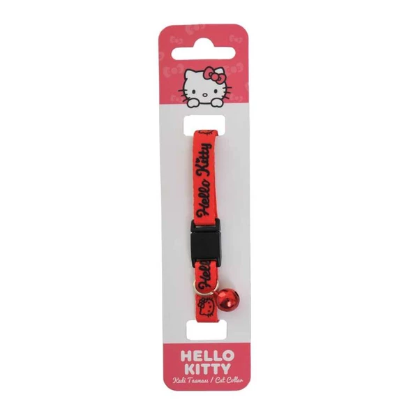 Hello Kitty Kırmızı Siyah Desenli Güvenlik Kilitli Ayarlanabilir Yumuşak Doku Kedi Boyun Tasması 22-30 cm