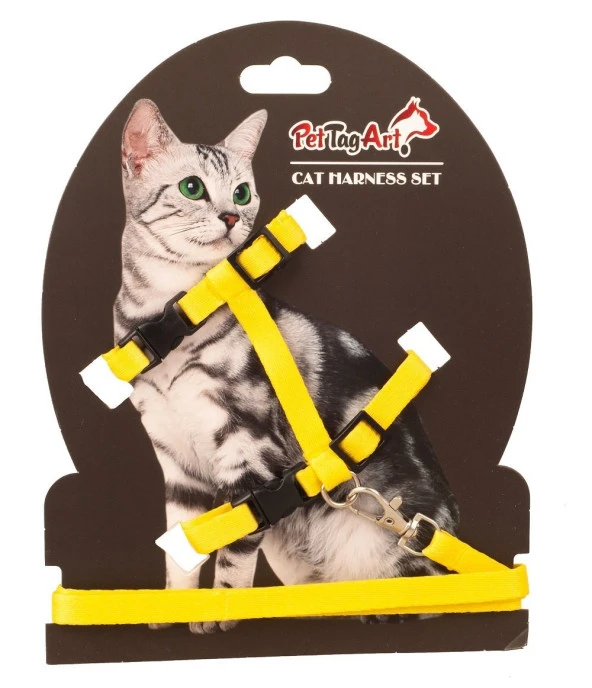 Ayarlanabilir Kedi Göğüs Tasma Seti Sarı 10 mm 110 cm