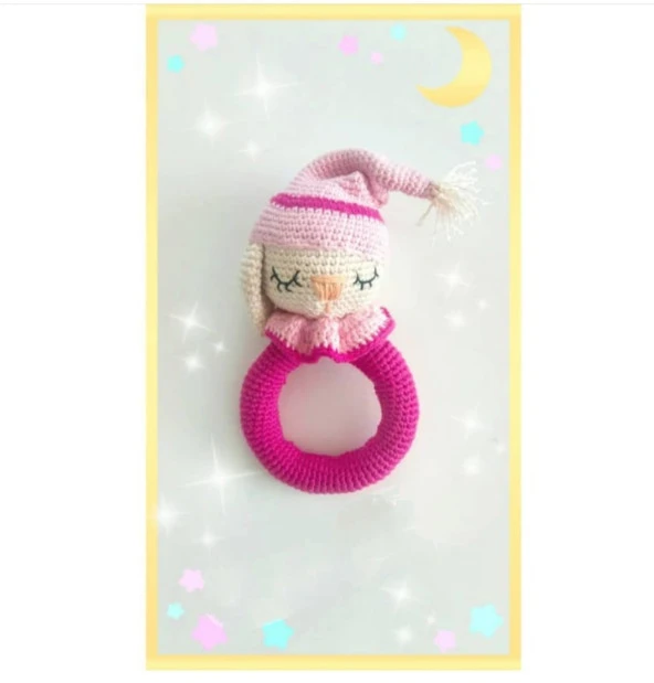 Uykucu Tavşan Çıngırak Amigurumi Organik Oyuncak - 1