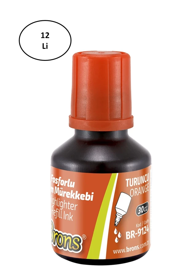 Brons Turuncu Fosforlu Kalem Mürekkebi 30 Ml Br-9124 12li