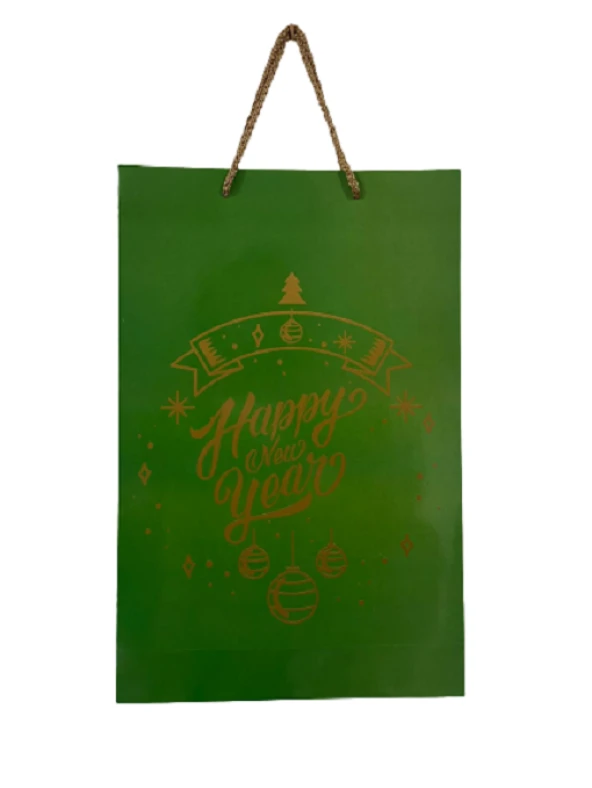 YILBAŞI KARTON ÇANTA YEŞİL HAPPY NEW YEAR 26X40