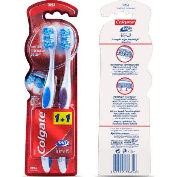 Colgate Diş Fırçası 360 Optik Beyaz Orta 1+1 - 2