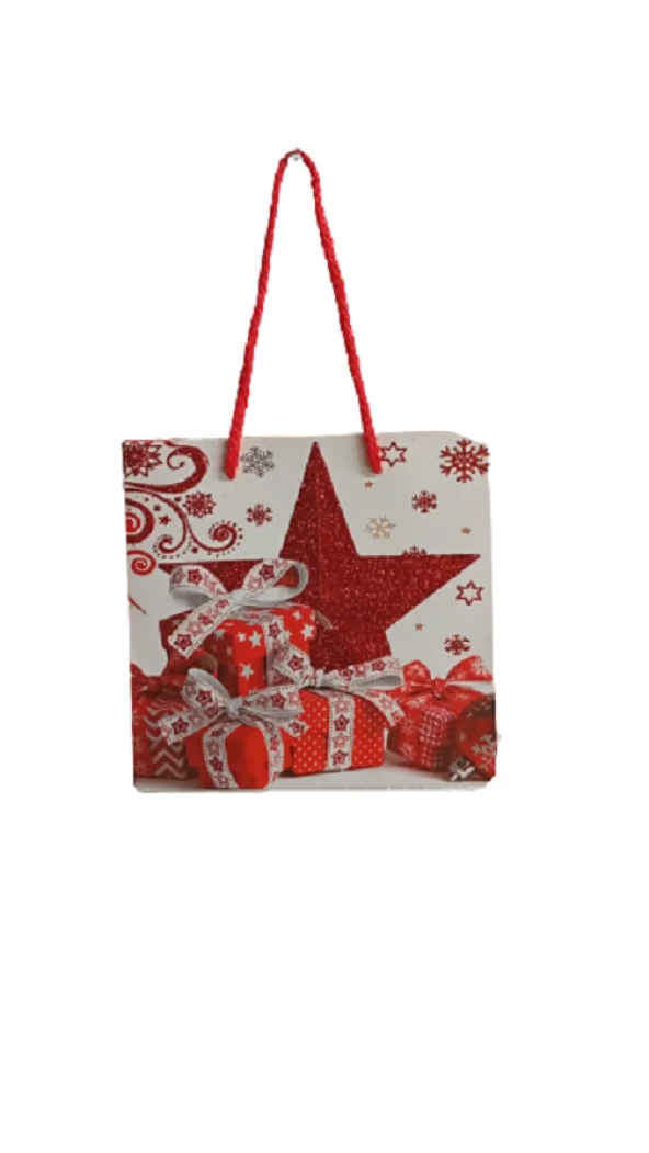 YILBAŞI KARTON ÇANTA SİMLİ KIRMIZI YILDIZLI PAKETLİ 15 X15