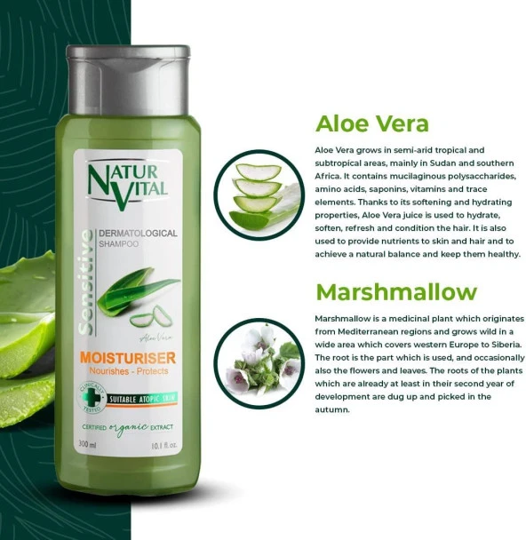 Natur Vital Sensetive Moisturising Şampuan 300 ml Aloe Vera Nemlendirici - 2