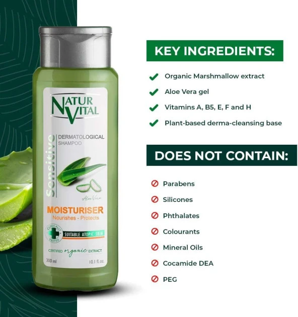 Natur Vital Sensetive Moisturising Şampuan 300 ml Aloe Vera Nemlendirici - 3