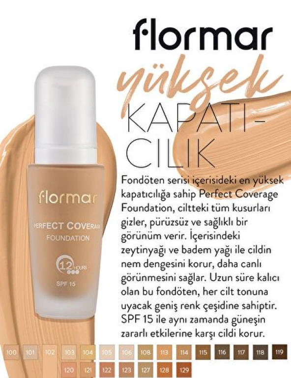 Flormar Perfect Coverage Fondöten 102 Soft Beige - Resim 3