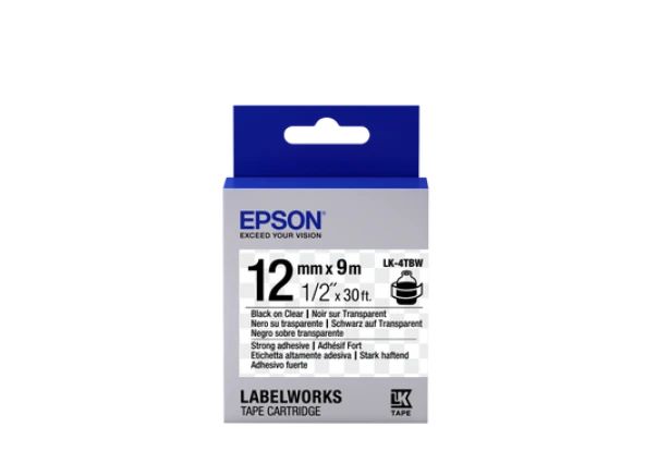 Epson LK-4TBW Strong ŞEFFAF ÜZERİ SİYAH 12MM 9MT