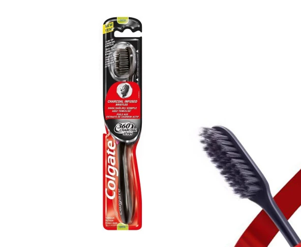 Colgate 360 İnce Uçlu Siyah Fırça Kıllı Orta Diş Fırçası