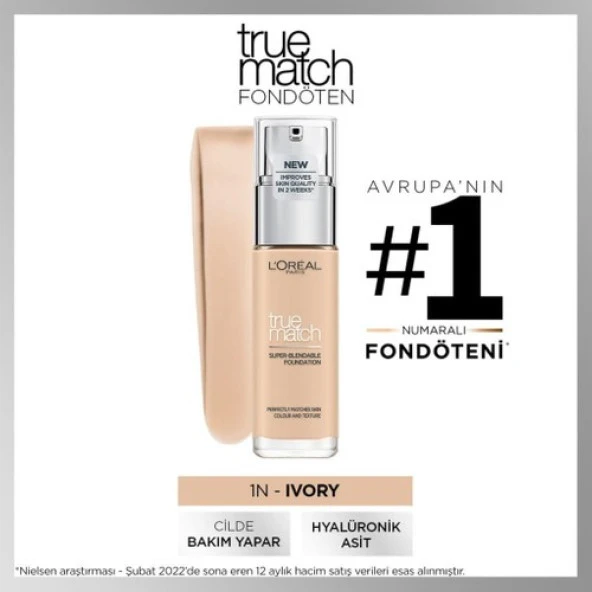 Loreal True Match Foundation 1N Ivory 30 Ml Nemlendirme Etkili