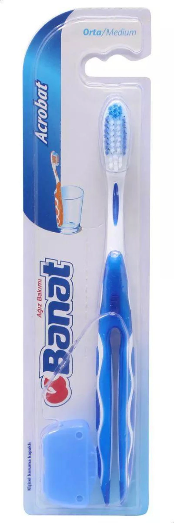 Banat Diş Fırçası Akrobat Orta Sert  ( kapaklı ) Bardağa takılabilen, kokulu, kauçuk saplı