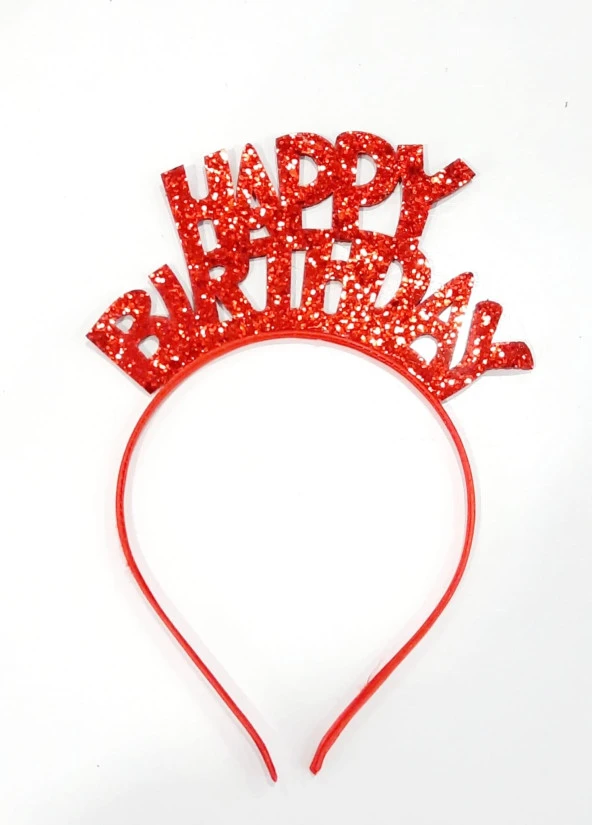 Happy Birthday Yazılı Doğum Günü Parti Tacı Simli Kırmızı
