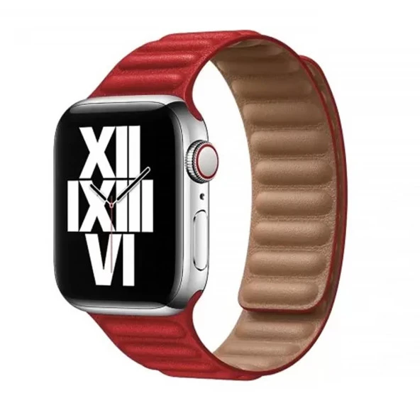 E2M Apple Watch 42-44mm KRD-14 Deri Kırmızı Kordon