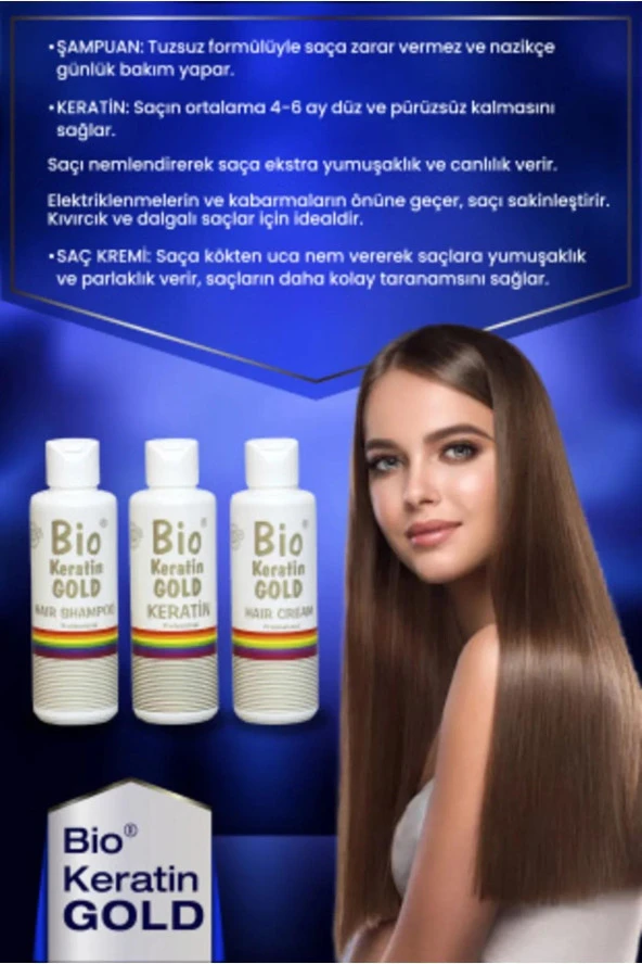 Bio Rio Keratin Gold 150 ml + 150 ml Saç Kremi + 150 ml Şampuan Brezilya Fönü 5 Ay Kalıcı - 2