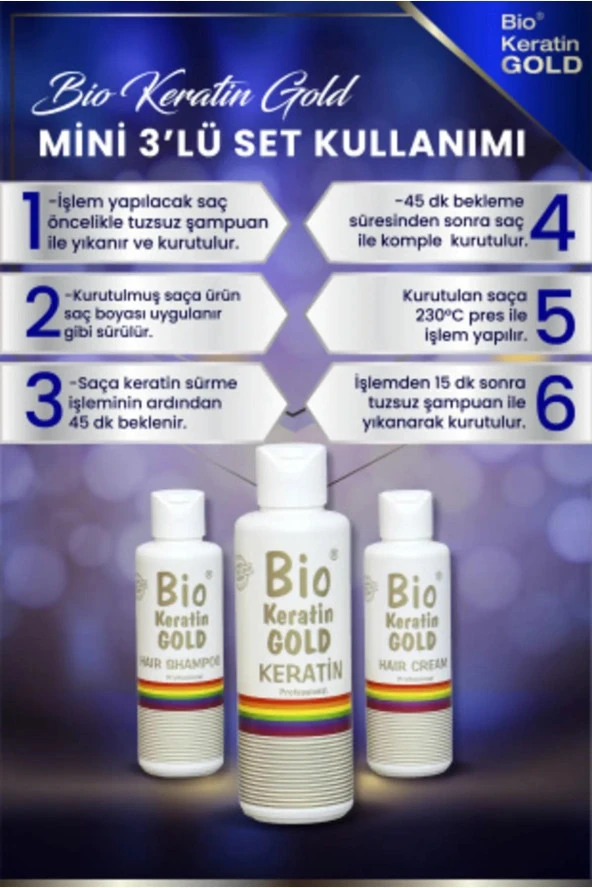 Bio Rio Keratin Gold 150 ml + 150 ml Saç Kremi + 150 ml Şampuan Brezilya Fönü 5 Ay Kalıcı - 3