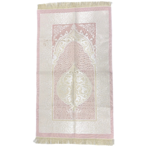 Açık Pembe Krem Desenli Çeyizlik Hediyelik Saçaklı (66cmx114cm) Namaz Seccadesi No37