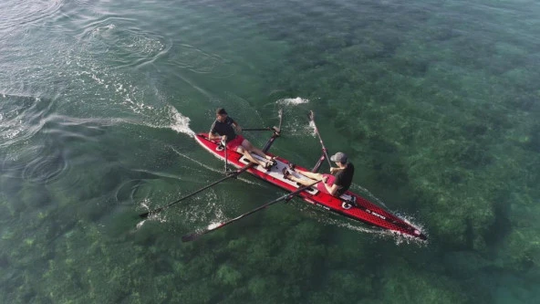 Row On Air DUDE 18 Şişme Bord   RowMotion® Klasik Yönlü +RowVista® İleri Yönlü F Düz Kızak-Payanda Kürek Tandem İki Çifte Yüz Yüze Kombo Set.