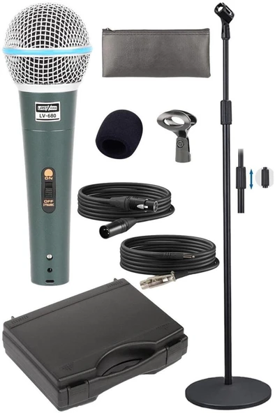 Lastvoice Lv-680STM Kablolu Dinamik Mikrofon Seti (Boy Stand Cüzdan Çift Kablo Sünger Tutacak) - Resim 4