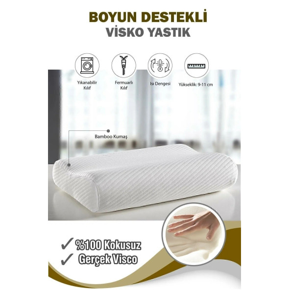 Auracar Ortopedik Visco Yastık Boyun Fıtığı Boyun Düzleşmesi Boyun Ağrısı Destekli Lüks Ortapedik Yastık. - 3