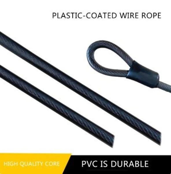 Xbyc 4501K Güçlü Çelik Kablo Halat Kilit 8 x 1850 mm Motosiklet Bisiklet Halat Kilidi - 5