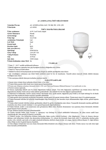 40W Torch Led Ampul 6500K (Beyaz Işık) - 2