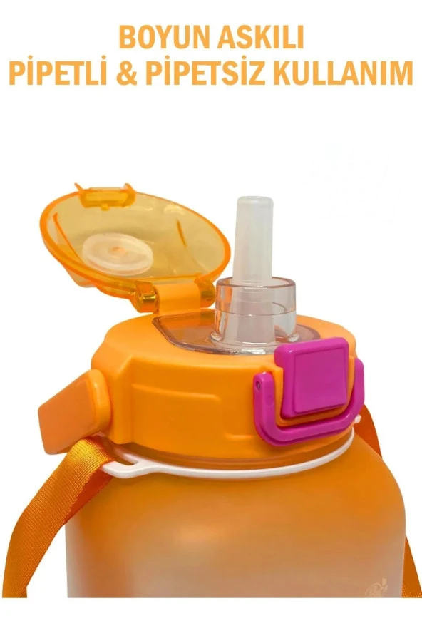 Vagonlife VGN2275-T Turuncu 1100ML Çocuk Pipetli/Pipetsiz Kullanım Su Matarası -Askılı- -Çıkartma Hediyeli - 3