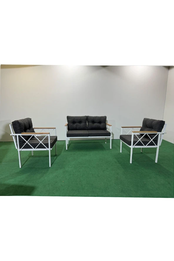 adımshops 2+1+1 Beyaz profil Balkon-bahçe-kafe- Çay Seti-koltuk Takımı-oturma Grubu-ofis Koltuğu