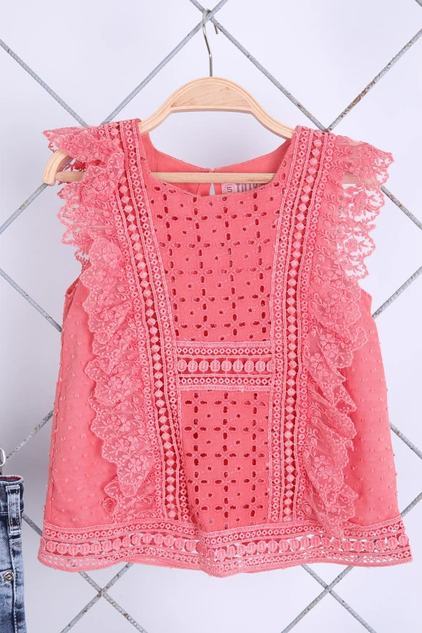 Babyhola 1-8 Yaş Şık Kız Çocuk Önden Fırfırlı Kot Kaprili Takım 3123 - Resim 6