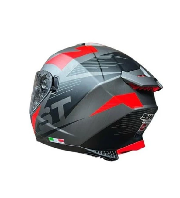 Sway Xbyc 865 Full Face Güneş Gözlüklü Kapalı Motosiklet Kaskı M Beden Titanium Gri Kırmızı - 3