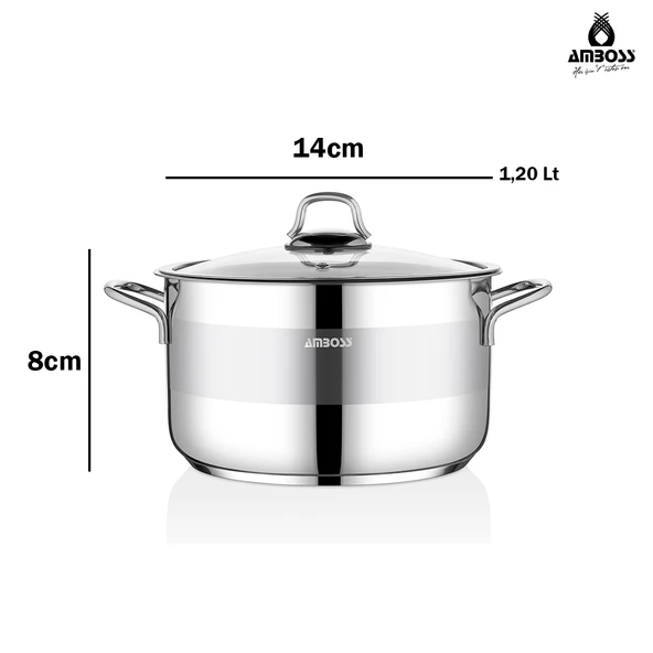 Amboss Saphire Paslanmaz Çelik 14 cm Cam Kapaklı Derin Tencere - Resim 6