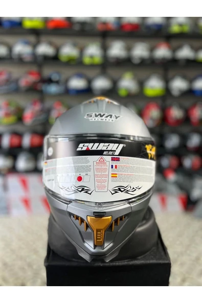 Sway 865 Full Face Double Visor Güneş Gözlüklü Kapalı Motosiklet Kaskı M Beden Mat Gri - Resim 7