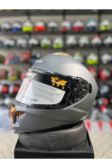 Sway 865 Full Face Double Visor Güneş Gözlüklü Kapalı Motosiklet Kaskı M Beden Mat Gri - Resim 9