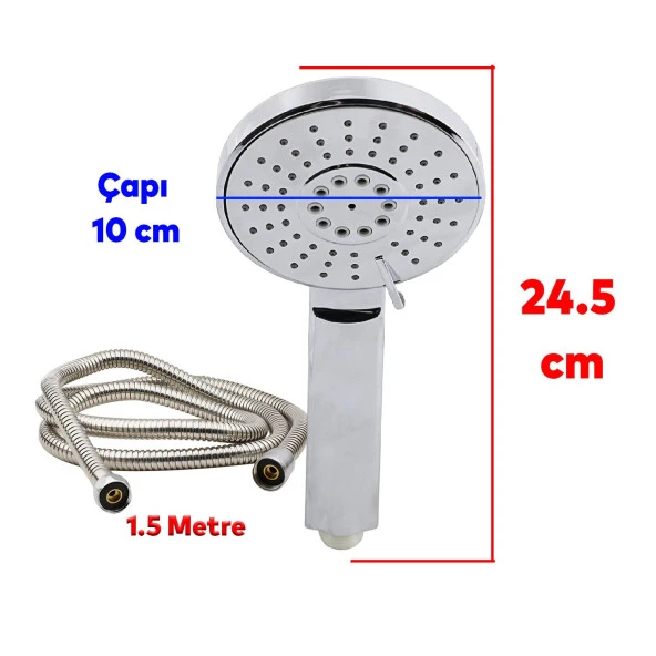 Duş Seti Fişkiye Banyo Duş Başlığı Set Fiskiyesi Telefonu Fonksiyonlu Klasik Başlık Metal Hortum - 2