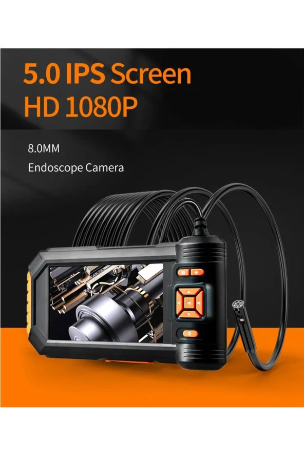 3 Lens Endüstriyel Endoskop 1080P 5 'LCD Borescope Muayene Yılan Kamera 8mm IP67 su geçirmez