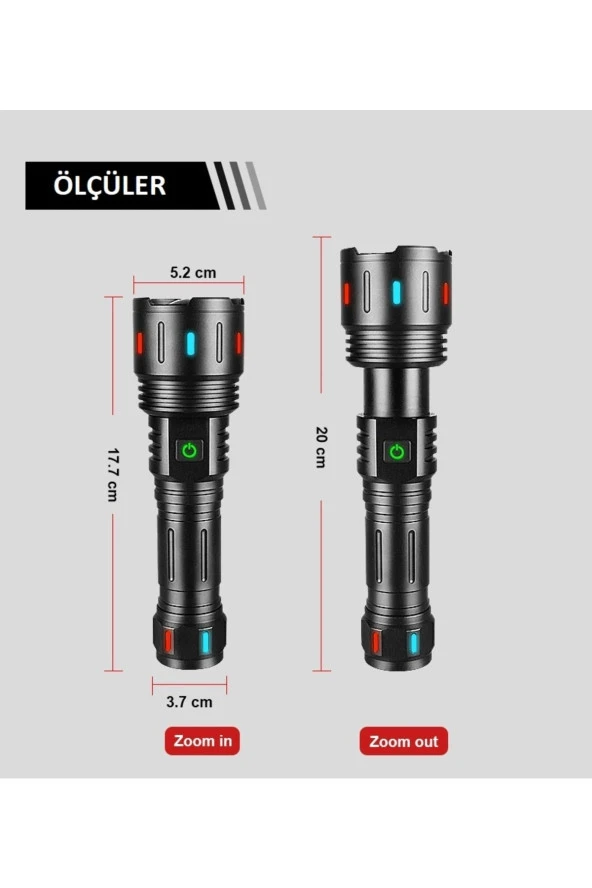 Ultra Güçlü Led Taktik El Feneri 600watt Şarj Edilebilir Flaş Işığı Kamp Fener Su Geçirmez Uzun Zoom ürün görseli