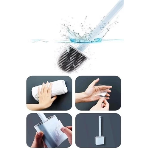 BİZAHMETGELSİN® Duvara Monte Edilebilir Kapaklı Askılı Klozet Yumuşak Silikon Başlıklı Tuvalet Fırçası Seti - 12