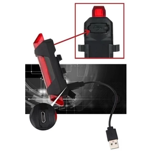 BİZAHMETGELSİN® Usb Şarj Edilebilir Parlak Bisiklet Led Lamba Su Geçirmez Güvenlik Uyarı Arka Lamba Işığı - 9