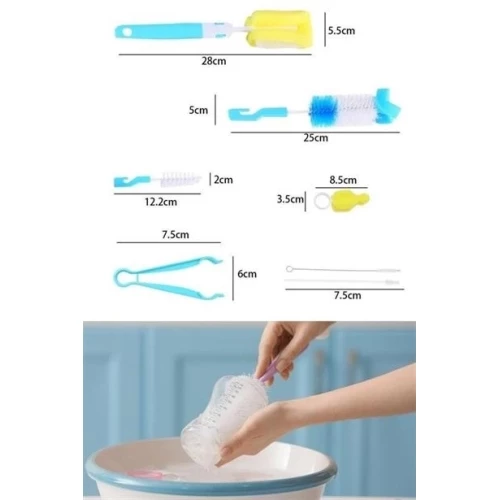 BİZAHMETGELSİN® 7 Parça Biberon Uzun Kavanoz Termos Suluk Sürahi Yağ Şişe İçi Temizleme Fırçası Aparatı Seti - Resim 9