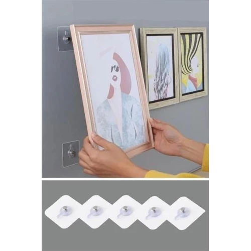 BİZAHMETGELSİN® Süper Güçlü Çerçeve Askısı Pin Delgisiz Vidalı Tırnak Kanca Yapışkanlı Raf Tutucu Askı 5li - 8