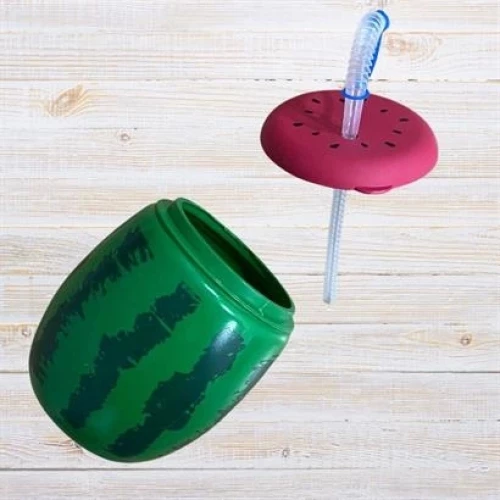 BİZAHMETGELSİN® Karpuz Model Kendiliğinden Pipetli 900 ml Suluk, Matara - Resim 5