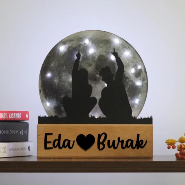 Veraart Işıklı Pleksi Dolunay Kişiselleştirilebilir Biblo Stella Elleri Yukarda Çift Anahtar Askılığı - 7