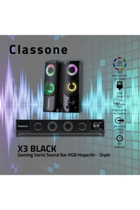 Classone X3 Gamıng Soundbar , Rgb Hoparlör Siyah