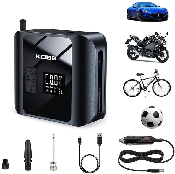 KOBB KB420 12Volt/Şarjlı 150PSI Taşınabilir Dijital Basınç Göstergeli Led Aydınlatmalı Lastik Şişirme Pompası - 6