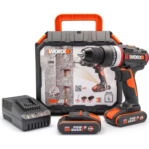 WORX WX-JCR 20Volt/2.0Ah Li-ion Çift Akülü Kömürsüz Profesyonel Darbeli Şarjlı Matkap
