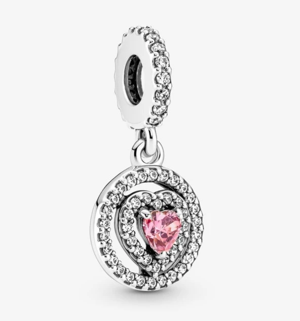 Pandora 791476C01-Işıltılı Çift Hale Kalpli Sallantılı Charm