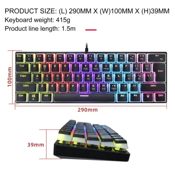 Valkyrie Valkyrie Blue Switch Mekanik Oyuncu Klavye - 61Key Full RGB Pudding Keycap Mavi Tuş HXSJ L700 - 3
