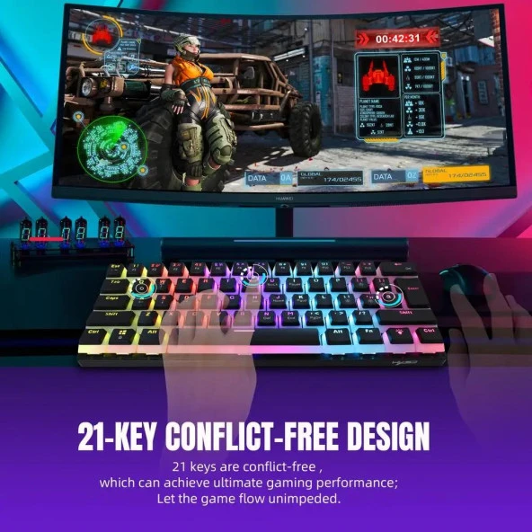 Valkyrie Valkyrie Blue Switch Mekanik Oyuncu Klavye - 61Key Full RGB Pudding Keycap Mavi Tuş HXSJ L700 - 9